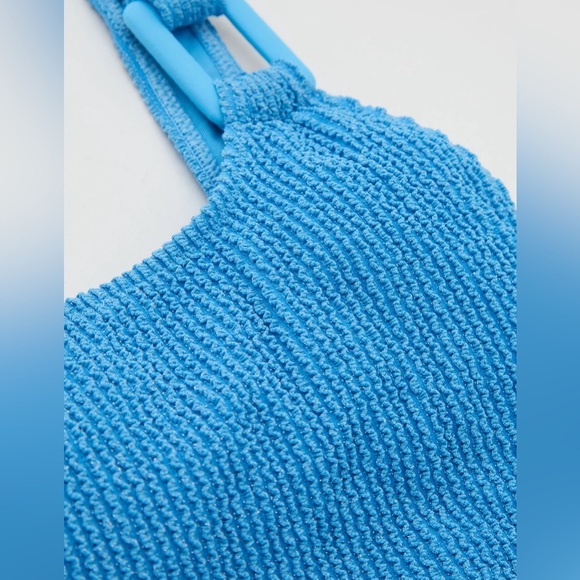 Aerie Shimmery Crinkle Birthday Scoop Cheekiest One Piece Swimsuit Sz Small Blue - Picture 11 of 11